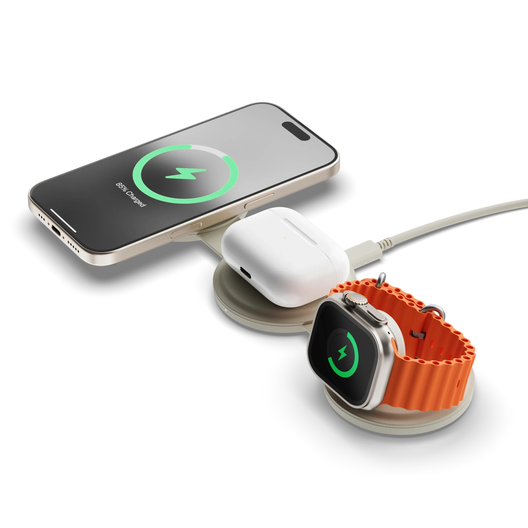 Безжично зарядно Satechi OntheGo 3-in-1, Sand - ST-QTG31W - 2