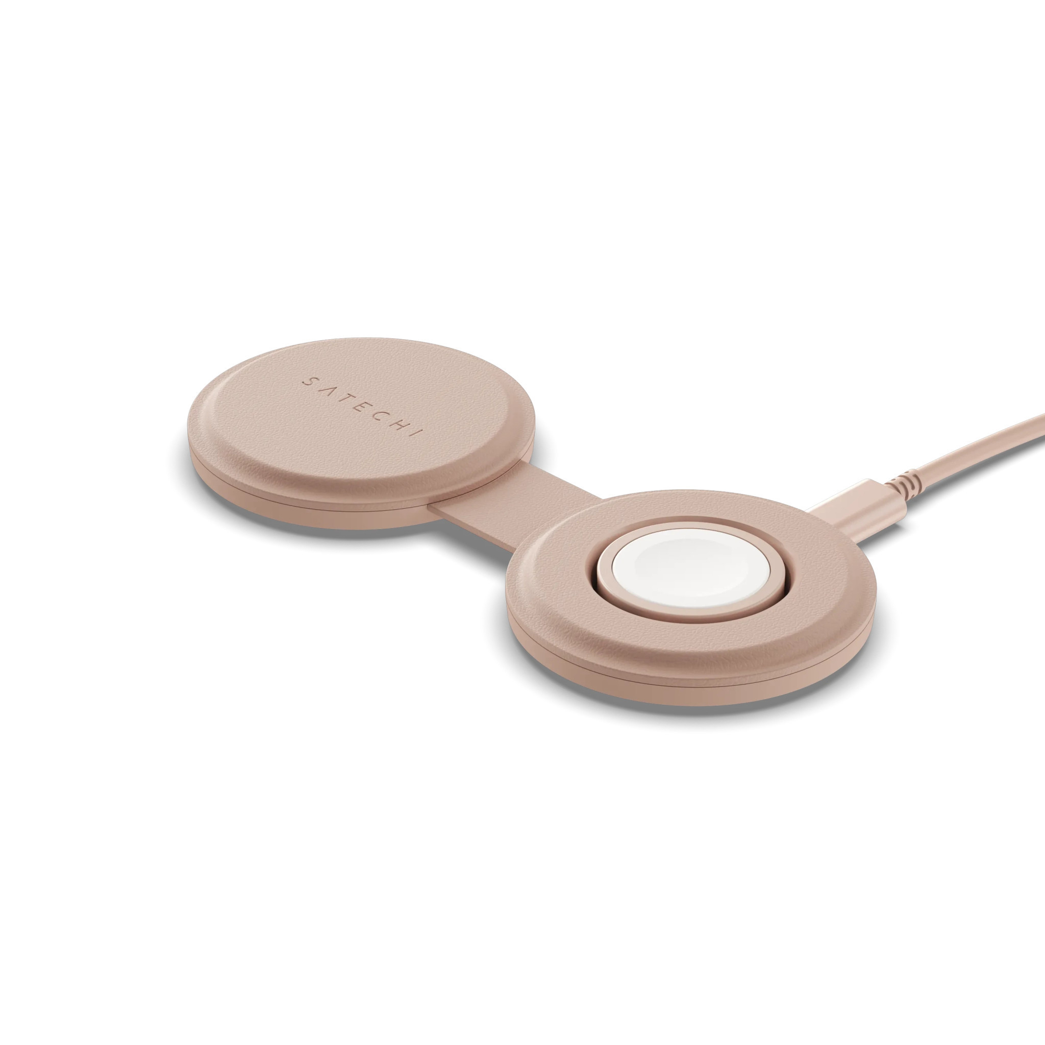 Безжично зарядно Satechi OntheGo, 2-в-1, Desert Rose - ST-QTG21R - 1