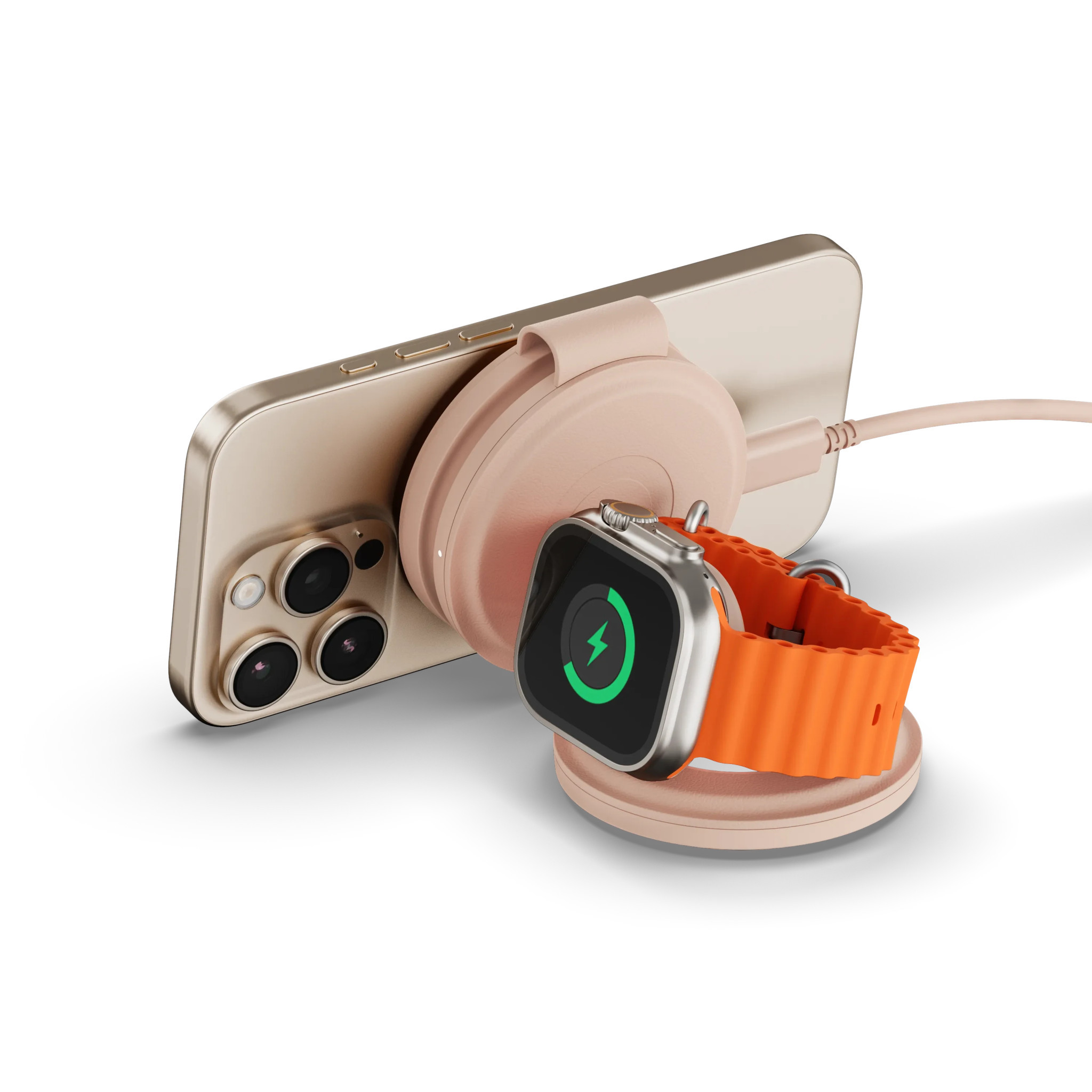 Безжично зарядно устройство Satechi OntheGo 3-in-1, Desert Rose - ST-QTG31R - 2