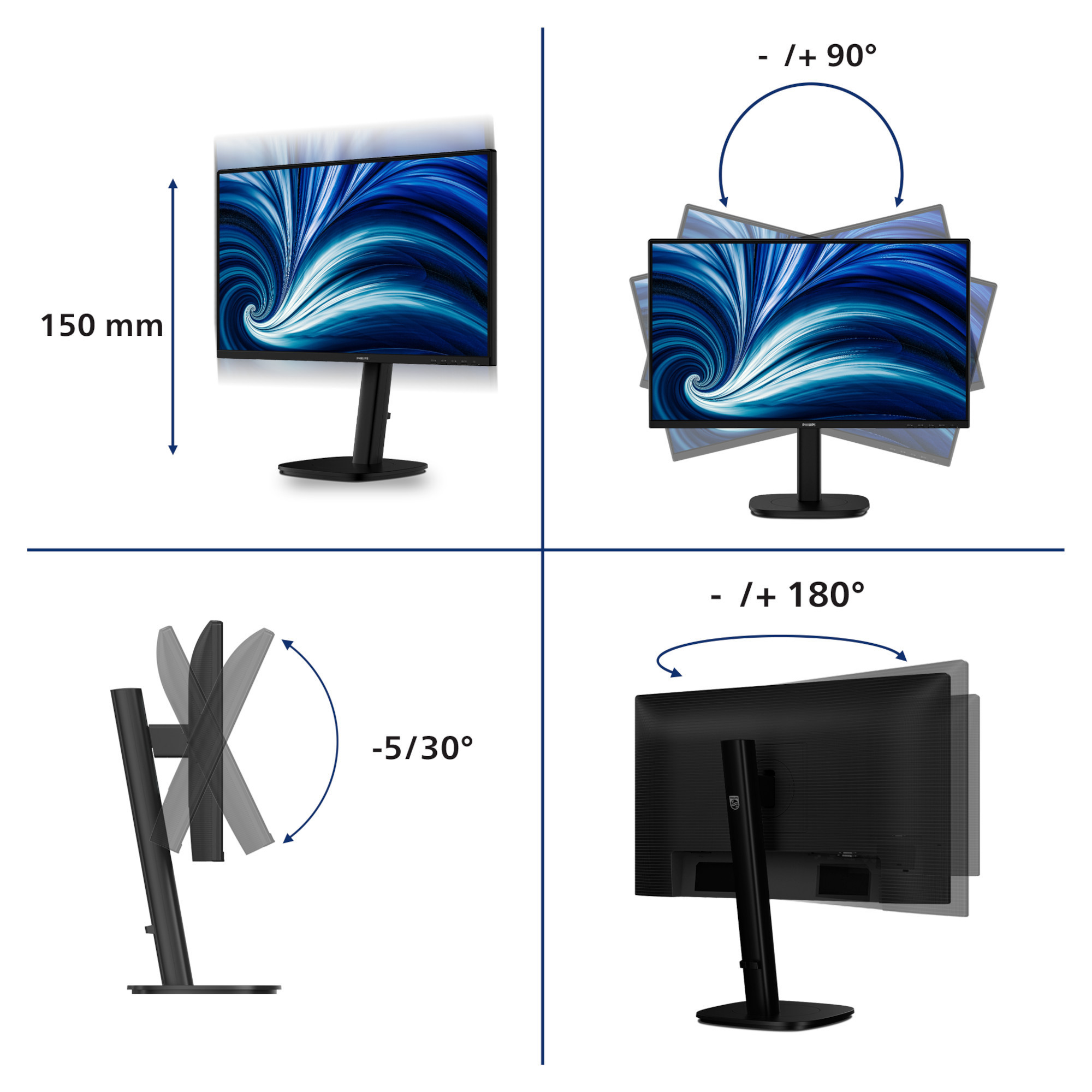 Монитор Philips 24B2N3200A, 23.8" Full HD IPS, 120Hz, 4ms, VGA, HDMI, DisplayPort - 24B2N3200A/00 - 9