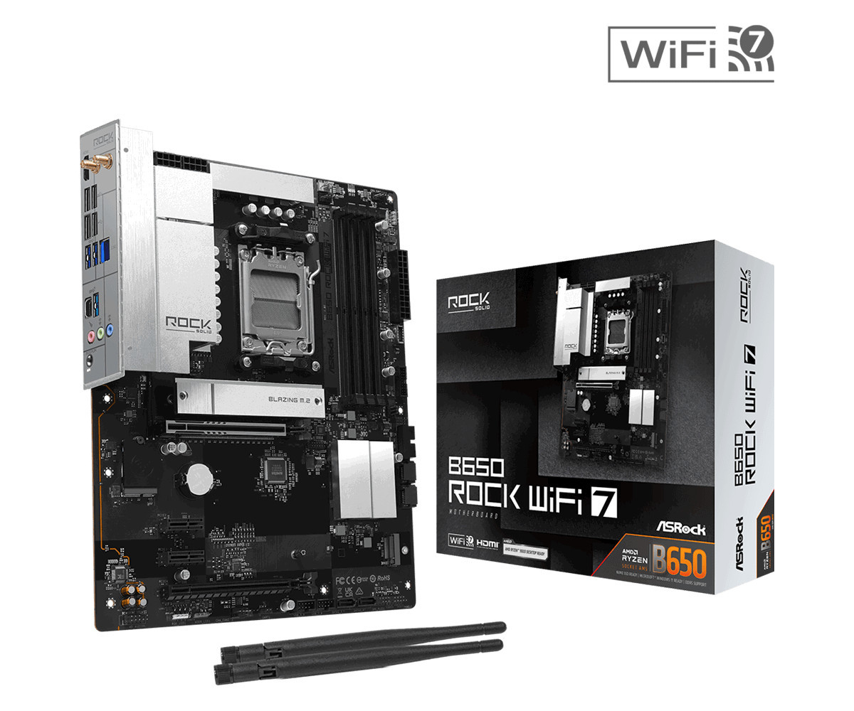 Дънна платка ASRock B650 Rock WiFi 7, AM5, ATX, DDR5 - 1