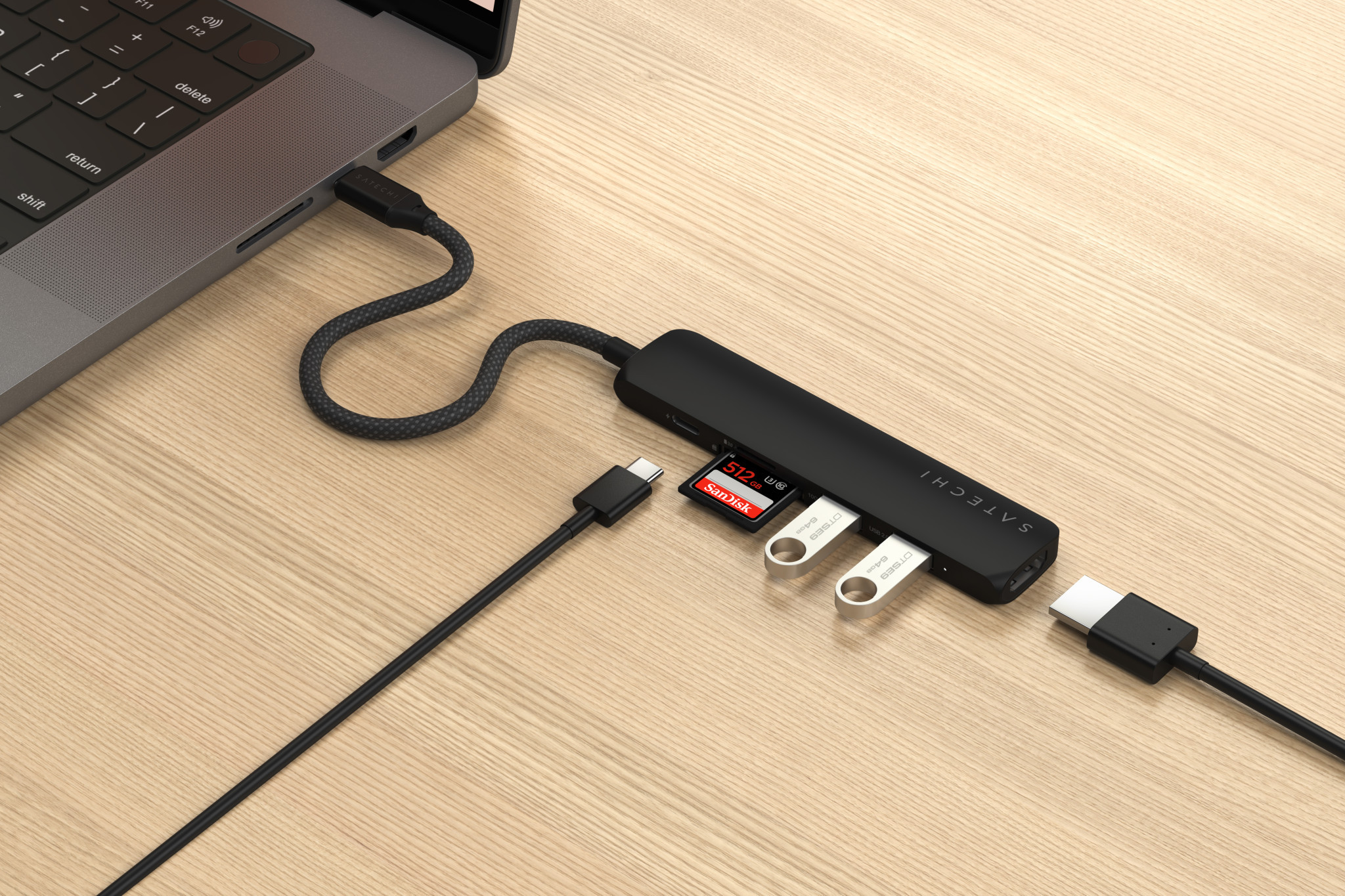 Докинг станция Satechi 6-in-1 Slim Multiport, USB-C адаптер, черен - ST-P6SK - 2