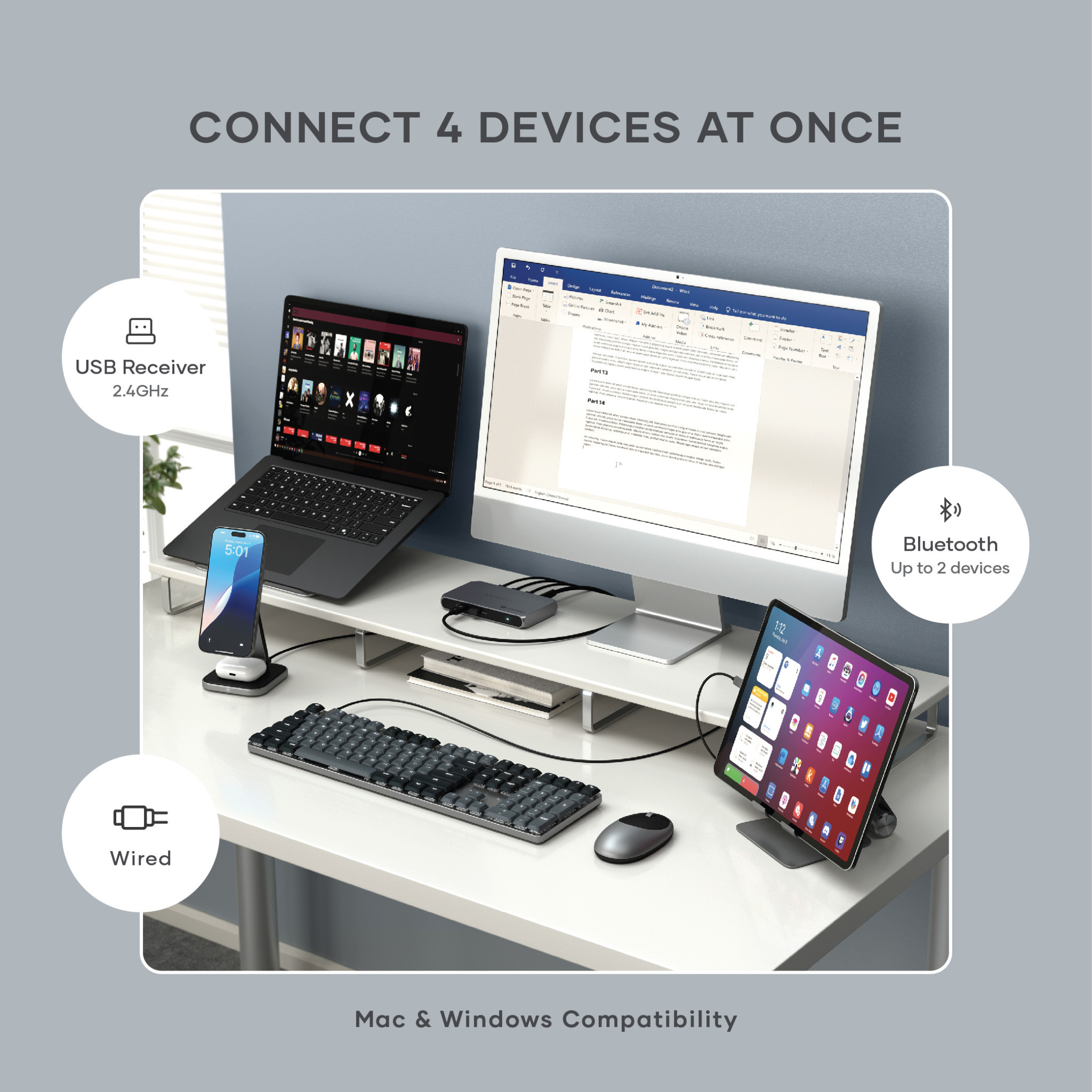 Bluetooth механична нископрофилна клавиатура Satechi SM3 Slim, подсветка, US layout, Dark - ST-KSM3DK-EN - 9