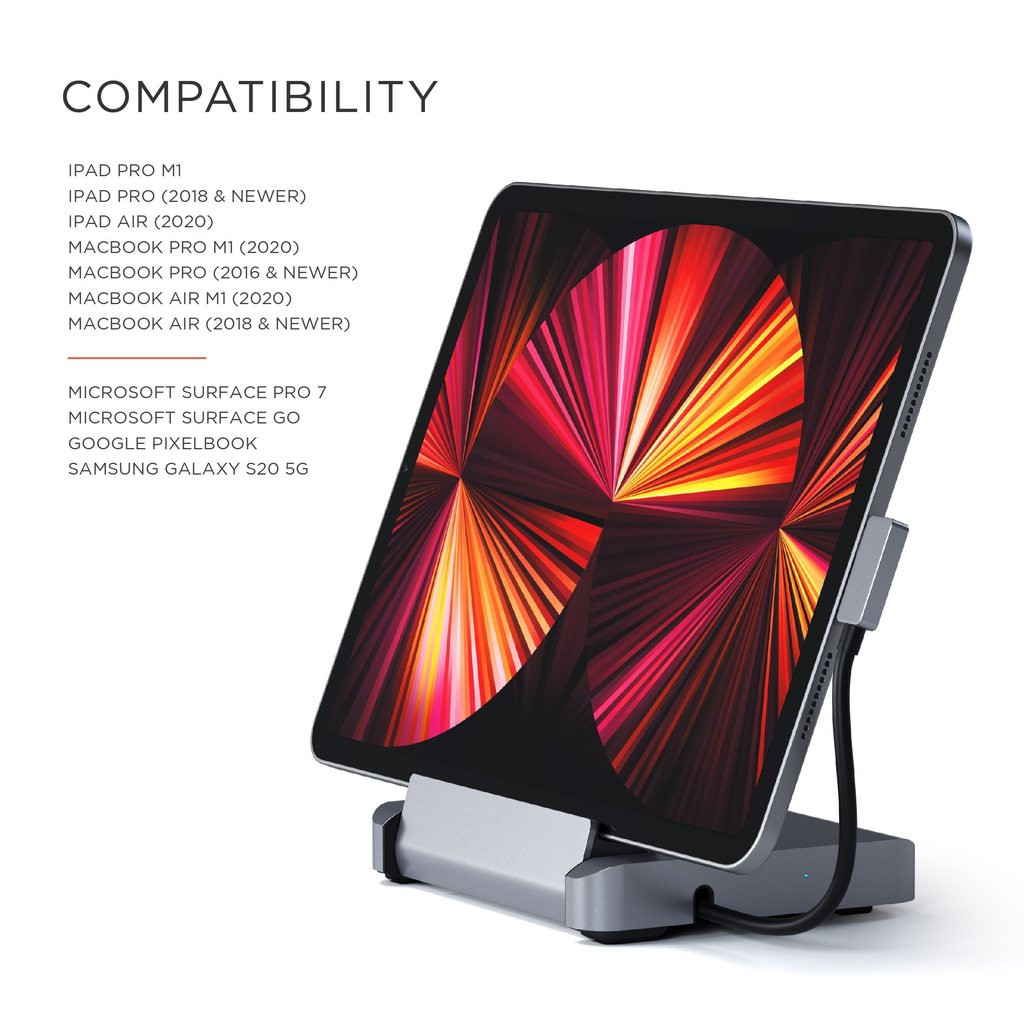 Докинг станция Satechi Aluminium Stand & Hub за iPad Pro, USB-C PD до 60W, 4K HDMI 60Hz, USB-A, SD четец, аудио жак 3.5mm, Space Grey - ST-TCSHIPM - 6