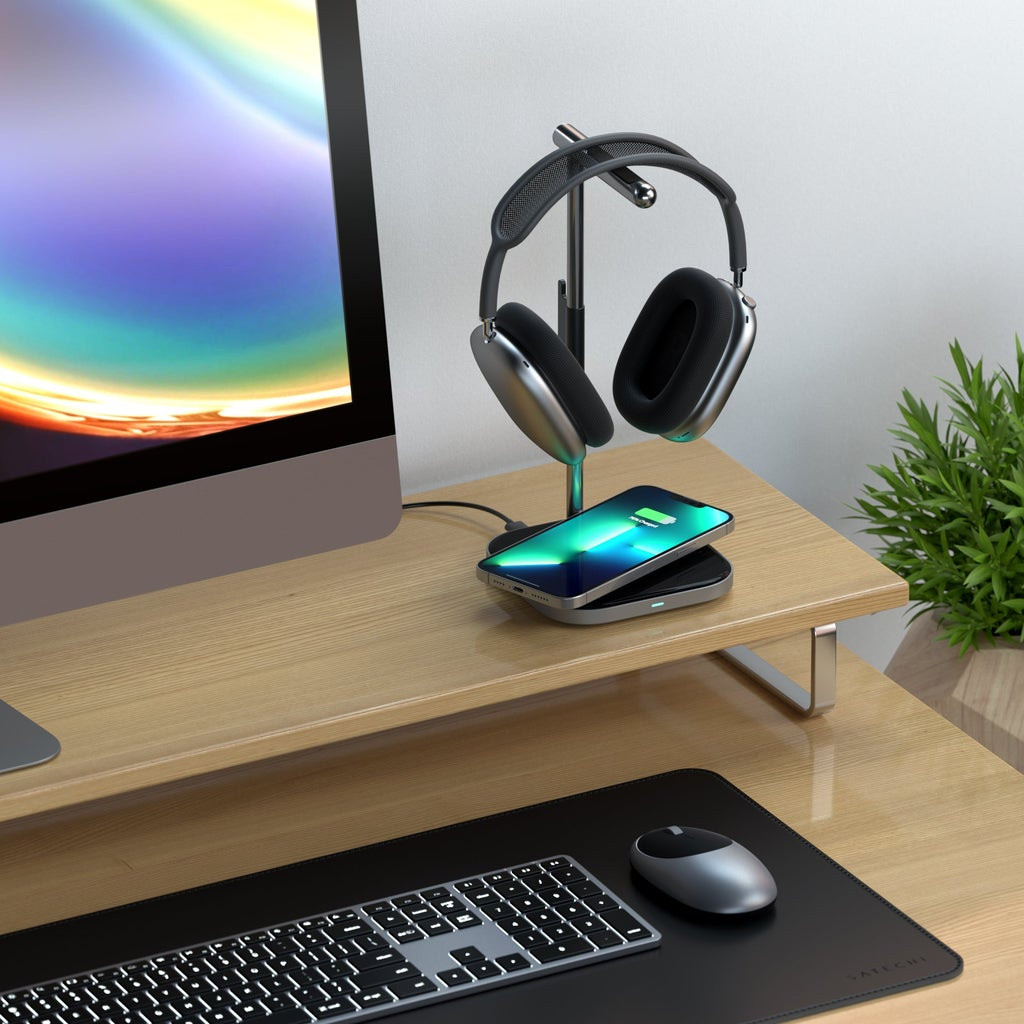 Стойка за слушалки със безжично зарядно Satechi 2-in-1, USB-C, Space Grey - ST-UCHSMCM - 2