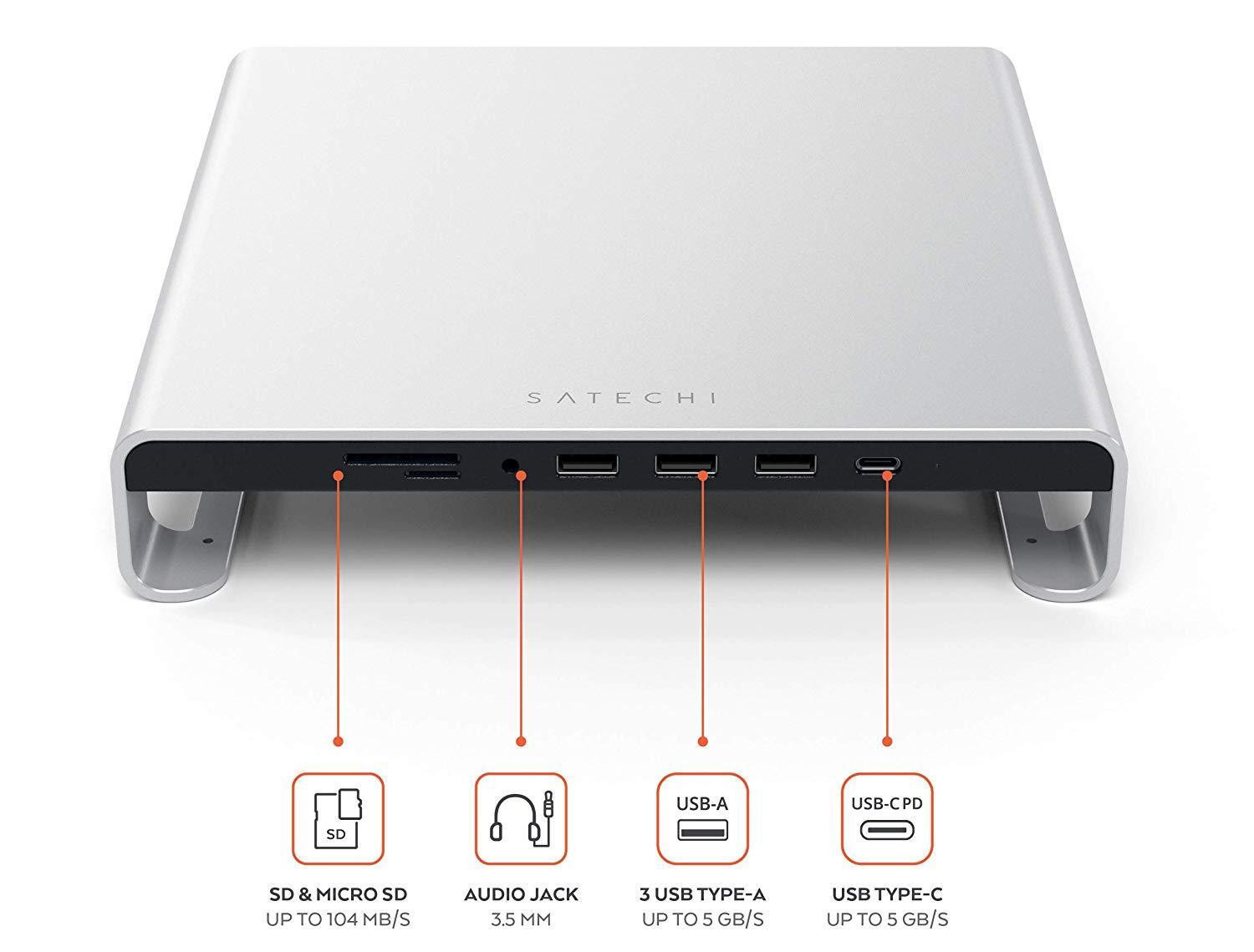 Стойка с хъб за монитор Satechi Aluminum, за iMac, алуминиева, сребриста - ST-AMSHS - 3