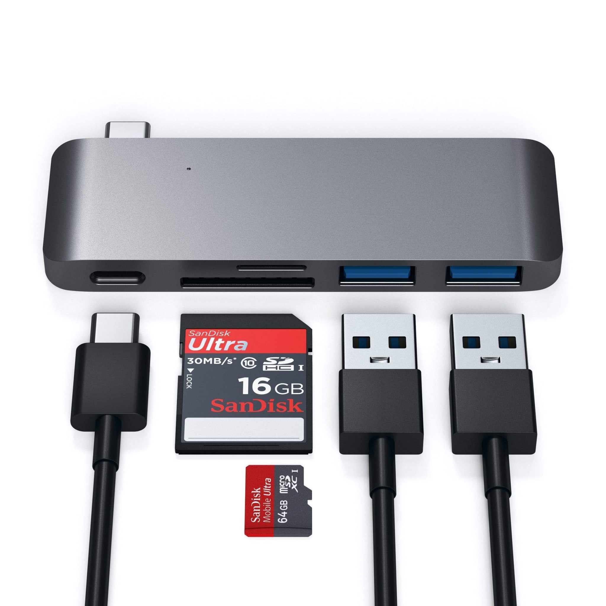 USB хъб Satechi Aluminium Type-C Passthrough, 3x USB 3.0, MicroSD четец, Space Grey - ST-TCUPM - 5