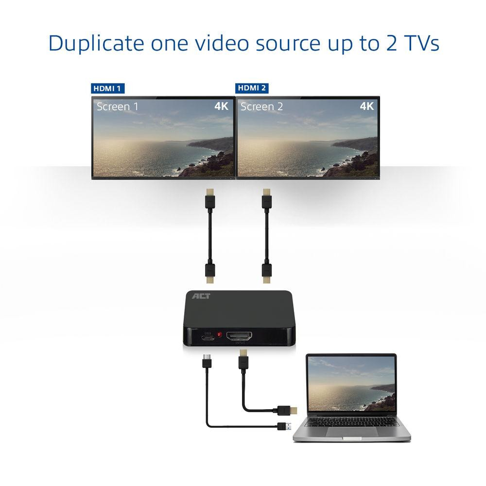 HDMI сплитер ACT, 1 вход към 2 изхода, 4K@30Hz, USB захранване, черен - AC7835 - 3