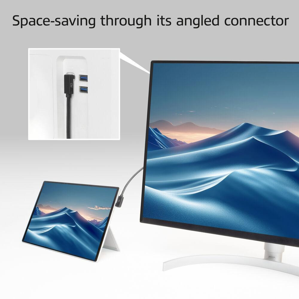 Кабел ACT USB-C към USB-C, 10Gbps, 60W, 1 м, ъглови конектори 90°, черен - AC7481 - 3