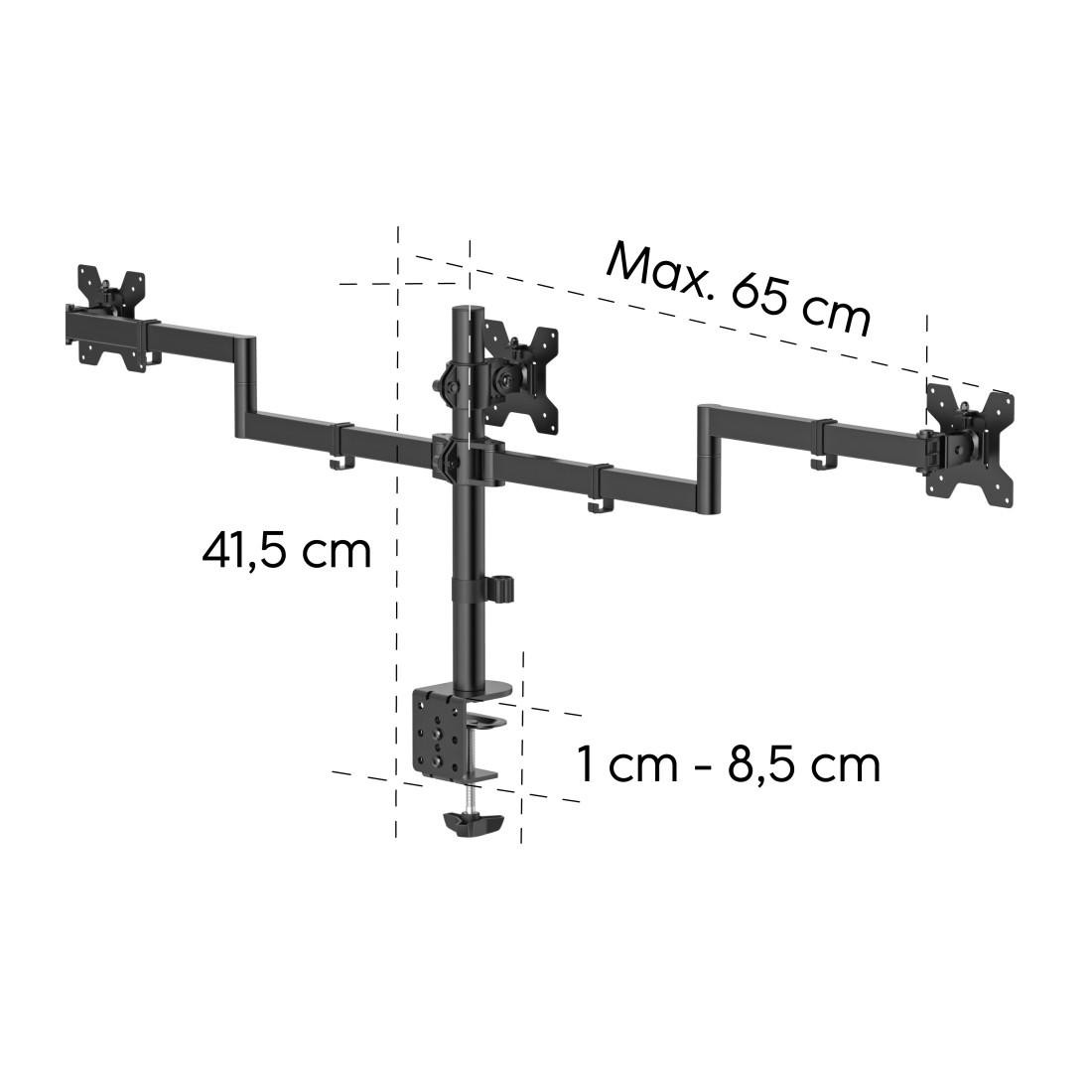 Стойка за 3 монитора HAMA, регулируема височина, 13" - 27", до 7kg на монитор, VESA 75x75/100x100 - HAMA-220899 - 13