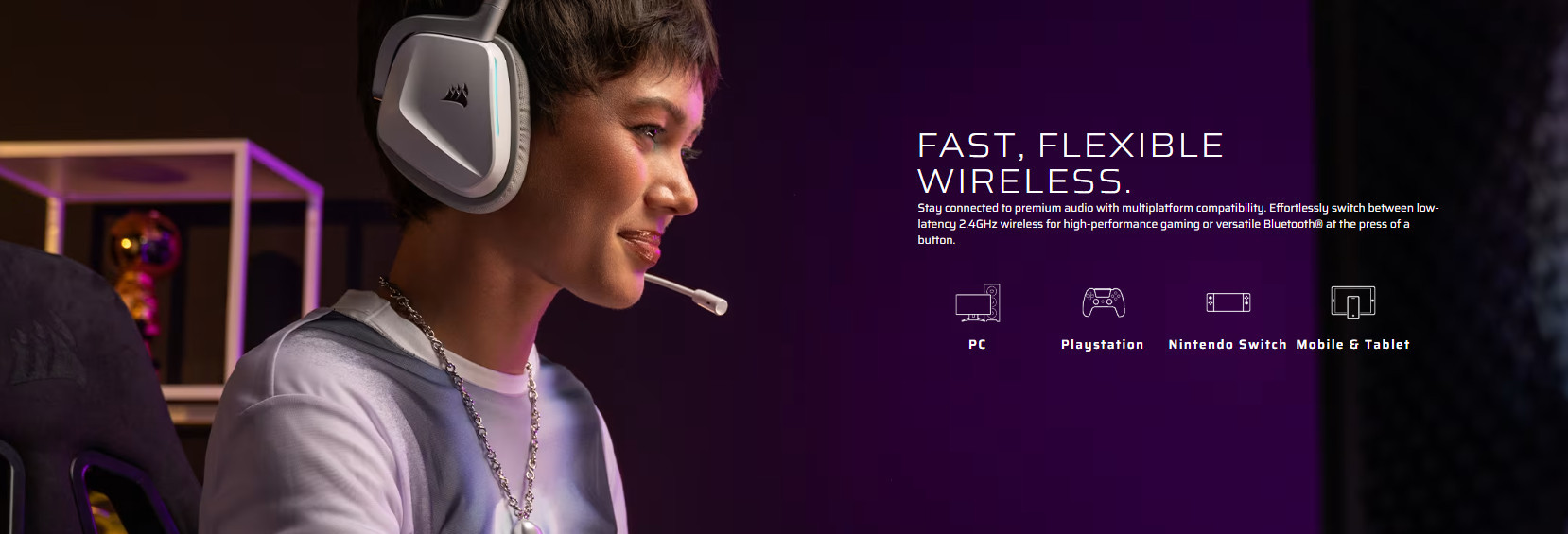 Геймърски слушалки CORSAIR VOID Wireless V2, безжични, розови - CA-9011394-WW - 2
