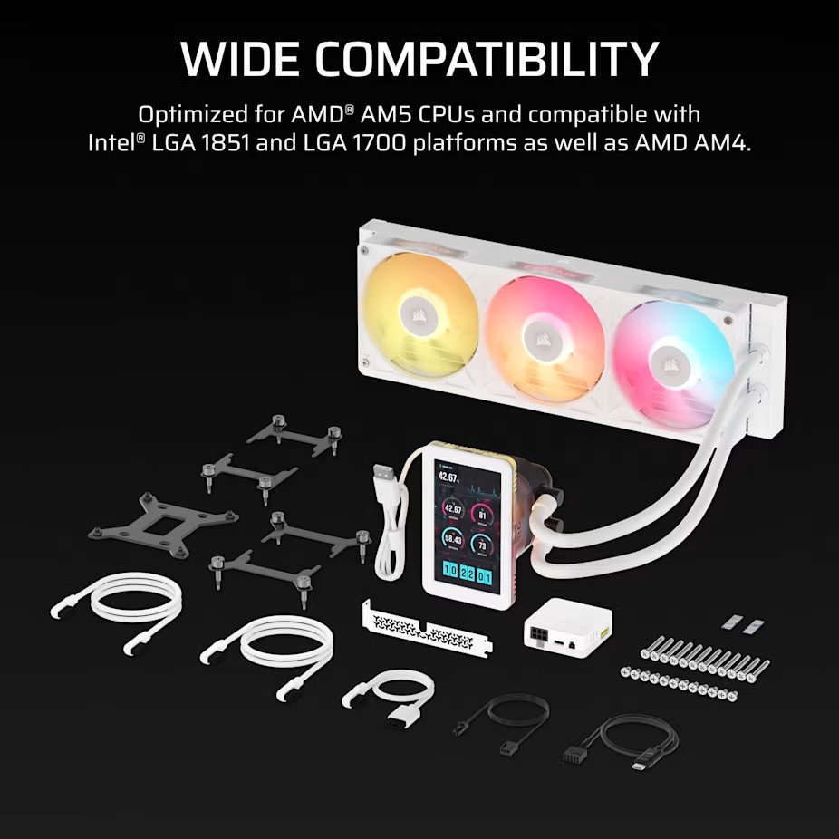 Водно охлаждане за процесор CORSAIR iCUE LINK TITAN II 360 RX LCD White, 360mm, 3x120mm, Intel/AMD - CW-9061046-WW - 5