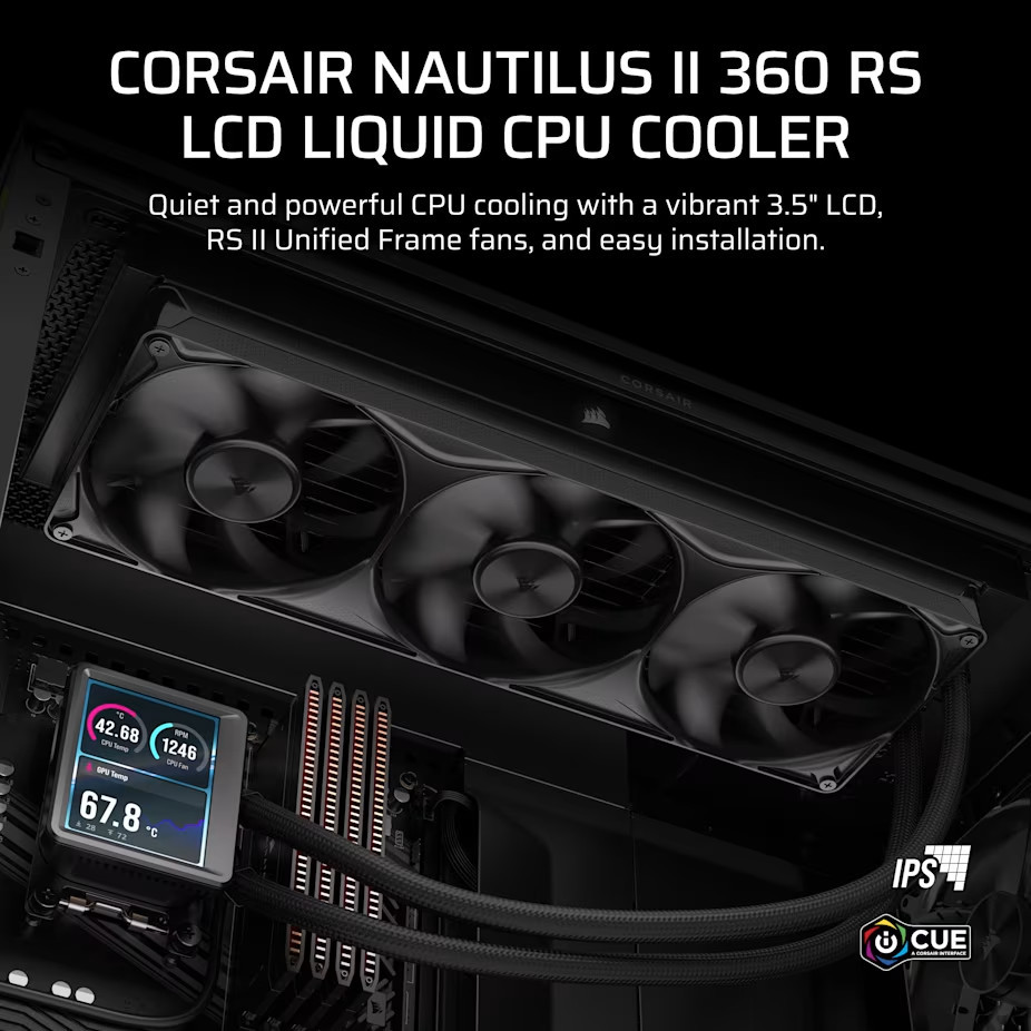 Водно охлаждане за процесор CORSAIR NAUTILUS II 360 RS LCD, 360mm, 3x120mm, Intel/AMD - CW-9061053-WW - 2