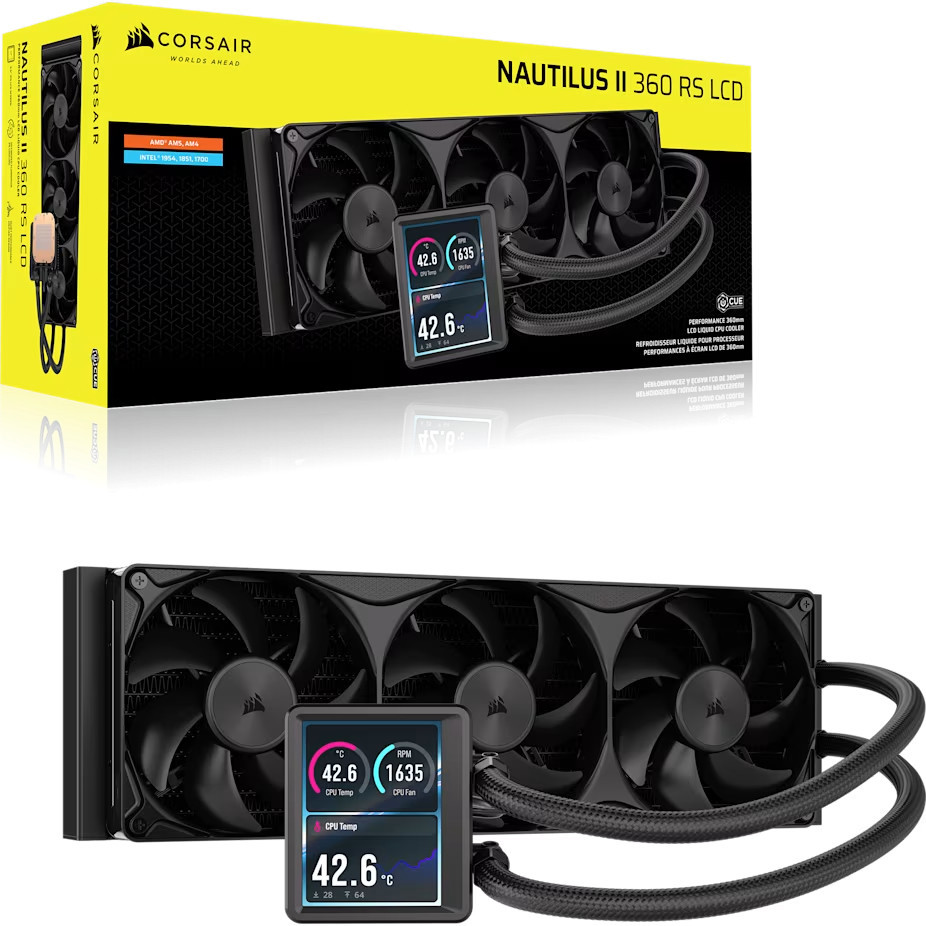 Водно охлаждане за процесор CORSAIR NAUTILUS II 360 RS LCD, 360mm, 3x120mm, Intel/AMD - CW-9061053-WW - 9