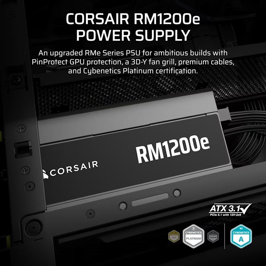 Модулно захранване CORSAIR RMe Series RM1200e, 1200W, ATX 3.1, 80 PLUS Platinum - CP-9020316-EU - 2