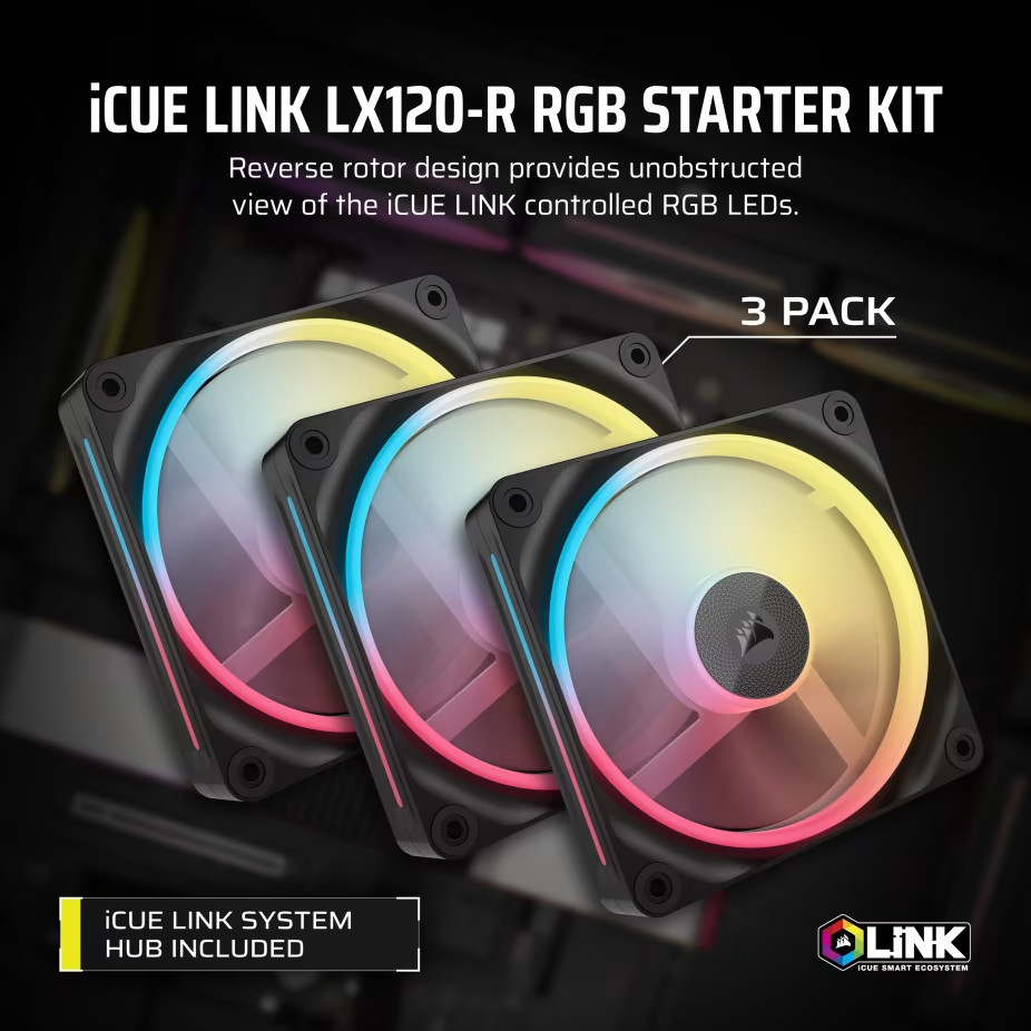 Вентилатор за кутия CORSAIR iCUE LINK LX120-R RGB, 120mm, 3x вентилатора, PWM, RGB - CO-9051050-WW - 2