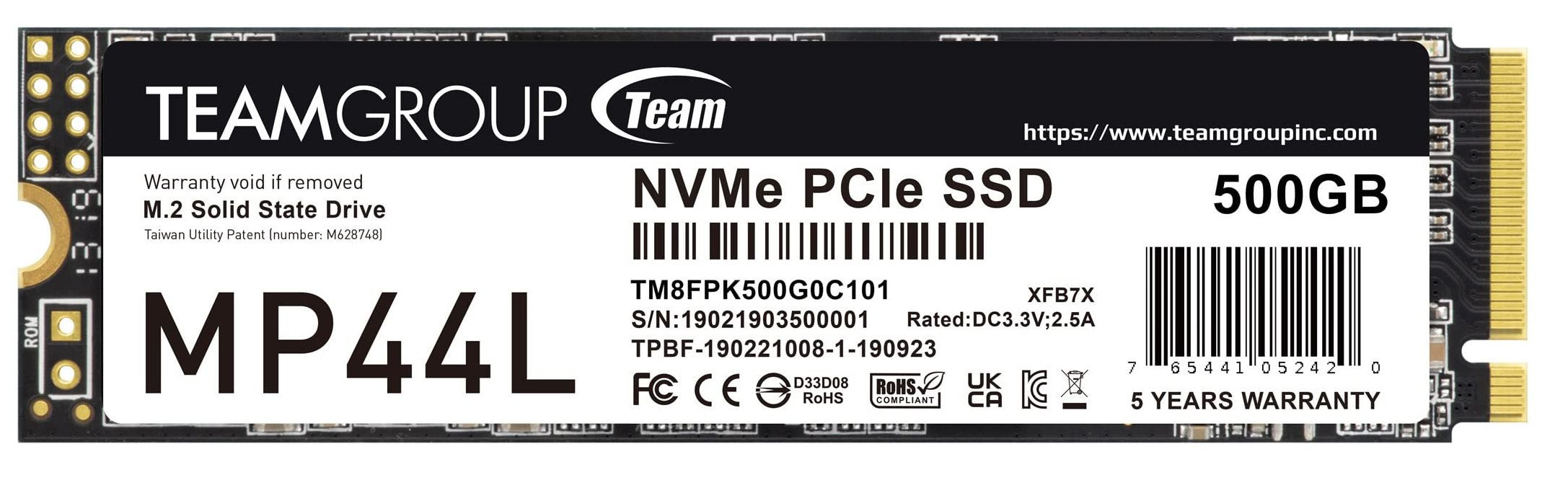 SSD диск Team Group 500GB MP44L, M.2 2280 NVMe PCI-e 4.0 x4 - TM8FPK500G0C101