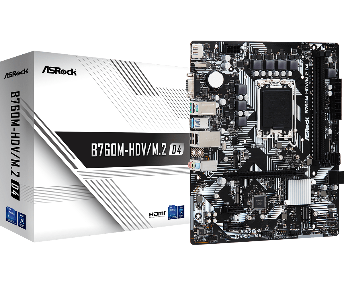 Дънна платка AsRock B760M-HDV M.2, LGA1700, DDR4, ATX