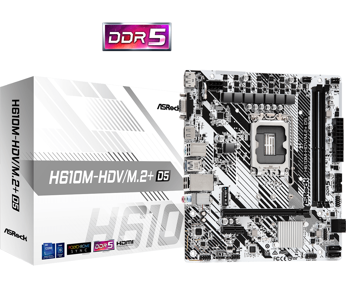 Дънна платка AsRock H610M-HDV/M.2 D5, LGA1700, DDR5 - 90-MXBM50-A0UAYZ
