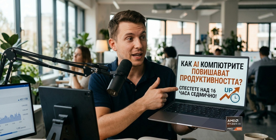 AI компютрите с AMD Ryzen AI PRO 300: Как повишават продуктивността с до 67% и спестяват 16 часа седмично