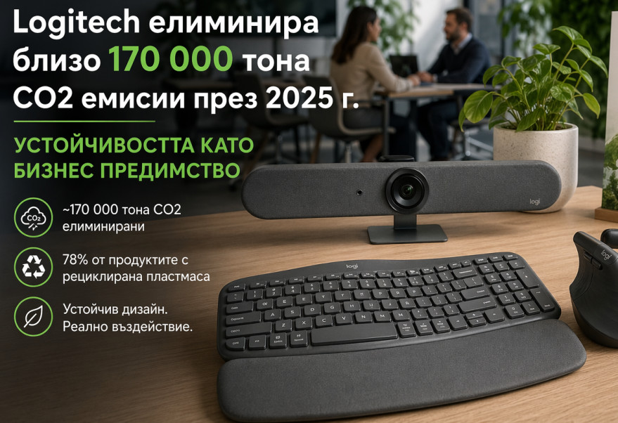 Logitech намали с 170 000 тона CO2 емисиите си през 2025 г. – устойчивостта като конкурентно предимство