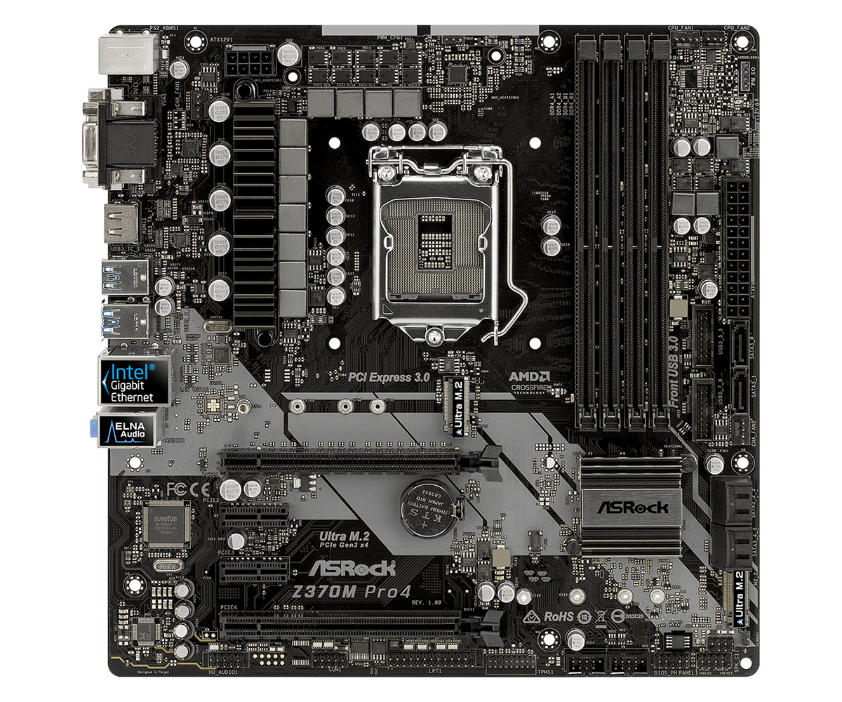 Дънна платка Asrock Z370M PRO4, сокет LGA1151 Coffee Lake