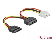 Кабел DeLock 65235 , SATA 15 pin мъжко към Molex 4 pin женско + SATA 15 pin женско