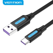 Кабел Vention USB 3.1 Type-C / USB 2.0 AM - 1M Black 5A Fast Charge - CORBF