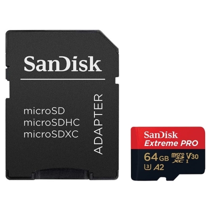 Карта памет SanDisk 64GB Extreme Pro microSDXC + SD Adapter + Rescue Pro Deluxe 170MB/s A2 C10 V30