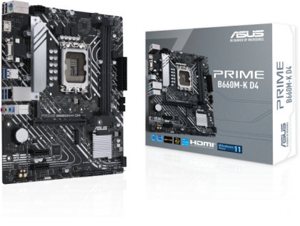 Дънна платка Asus PRIME B660M-K D4, LGA1700, mATX, 2x DDR4, 2x M.2, Aura Sync RGB