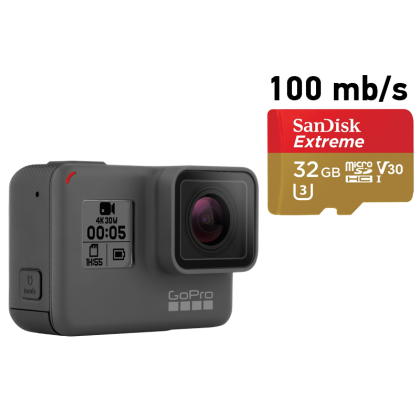 Спортна екшън камера GoPro HERO5 Black + подарък 32GB карта памет SanDisk Extreme 90 mb/s