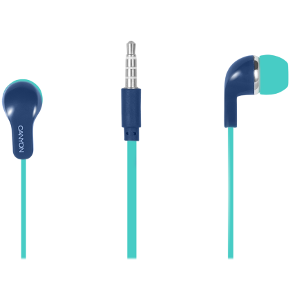 Stereo Earphones with inline microphone, Green+Blue