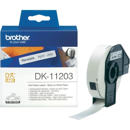 Brother DK-11203 File Folder Labels, 17mm x 87mm, 300 labels per roll, Black on White