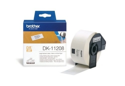 Brother DK-11208 Large Address Paper Labels, 38mmx90mm, 400 labels per roll, (Black on White)