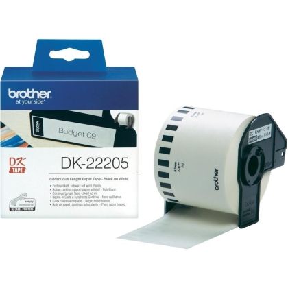 Brother DK-22205 Roll White Continuous Length Paper Tape 62mmx30.48M (Black on White)