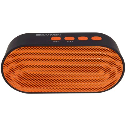 Canyon Portable Bluetooth V4.2+EDR stereo speaker with 3.5mm Aux, microSD card slot, USB / micro-USB port, bulit in 300mA battery, Black and Orange