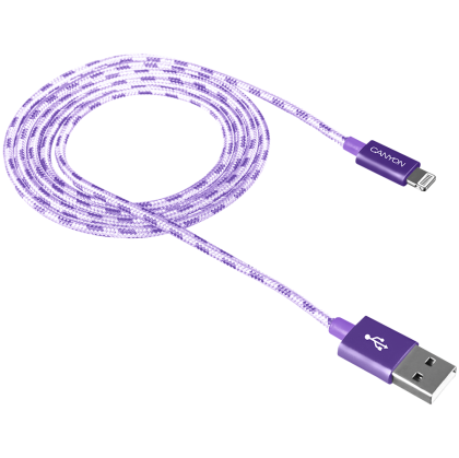 CANYON Lightning USB Cable for Apple, braided, metallic shell, 1M, Purple