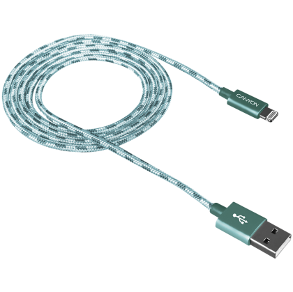 CANYON Lightning USB Cable for Apple, braided, metallic shell, 1M, Green