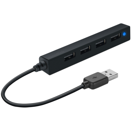 Speedlink SNAPPY SLIM USB Hub, 4-Port, USB 2.0, Passive, Lightning-fast data transfer speeds of up to 480Mbit/s, Integrated USB connector, Black