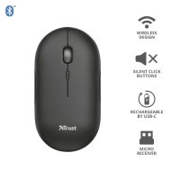Безжична мишка Trust Puck, презареждаща се, Bluetooth, черен - 24059
