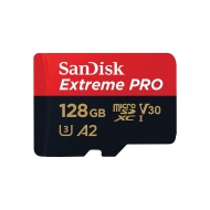 SD карта SanDisk 128GB Extreme PRO microSDXC, Class 10 U3, A2, V30, 90 MB/s с адаптер до SD - SDSQXCD-128G-GN6MA