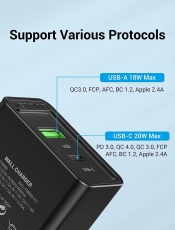 Бързо зарядно Vention Fast Charger Wall - QC4.0, PD Type-C + QC3.0 USB A, 20W Black - FBBB0