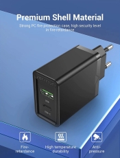Бързо зарядно Vention Fast Charger Wall - QC4.0, PD Type-C + QC3.0 USB A, 20W Black - FBBB0