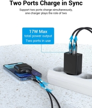 Бързо зарядно Vention Fast Charger Wall - QC4.0, PD Type-C + QC3.0 USB A, 20W Black - FBBB0
