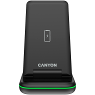  Безжично зарядно Canyon WS- 304 Foldable 3in1 Wireless charger, Type c to USB-A cable length 1.2m,  Black - CNS-WCS304B