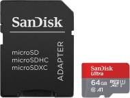 SD карта Sandisk 64GB Ultra microSDXC, A1, UHS-I, U1, Class 10, 140MB/s, Адаптер - SDSQUAB-064G-GN6MA