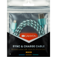 CANYON Lightning USB Cable for Apple, braided, metallic shell, 1M, Green