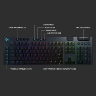 Безжична механична геймърска клавиатура Logitech G915 Lightsync RGB, Linear суичове